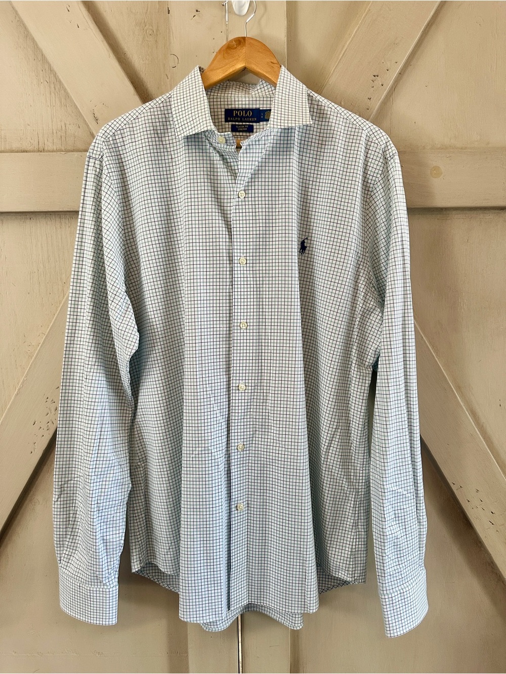 Polo Ralph Lauren Classic Fit Stretch Blue Green Check Button Down Shirt L
